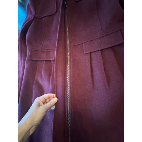 Ann Taylor Loft Burgundy Wool Mid Length Winter Car Coat Size Medium Pockets Zip - Picture 4 of 9